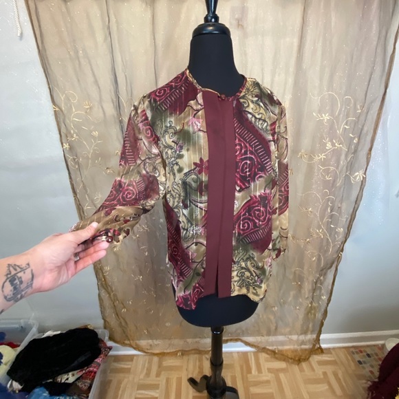 Size 14 L Vintage Chiffon Floral Cardigan - Picture 5 of 12